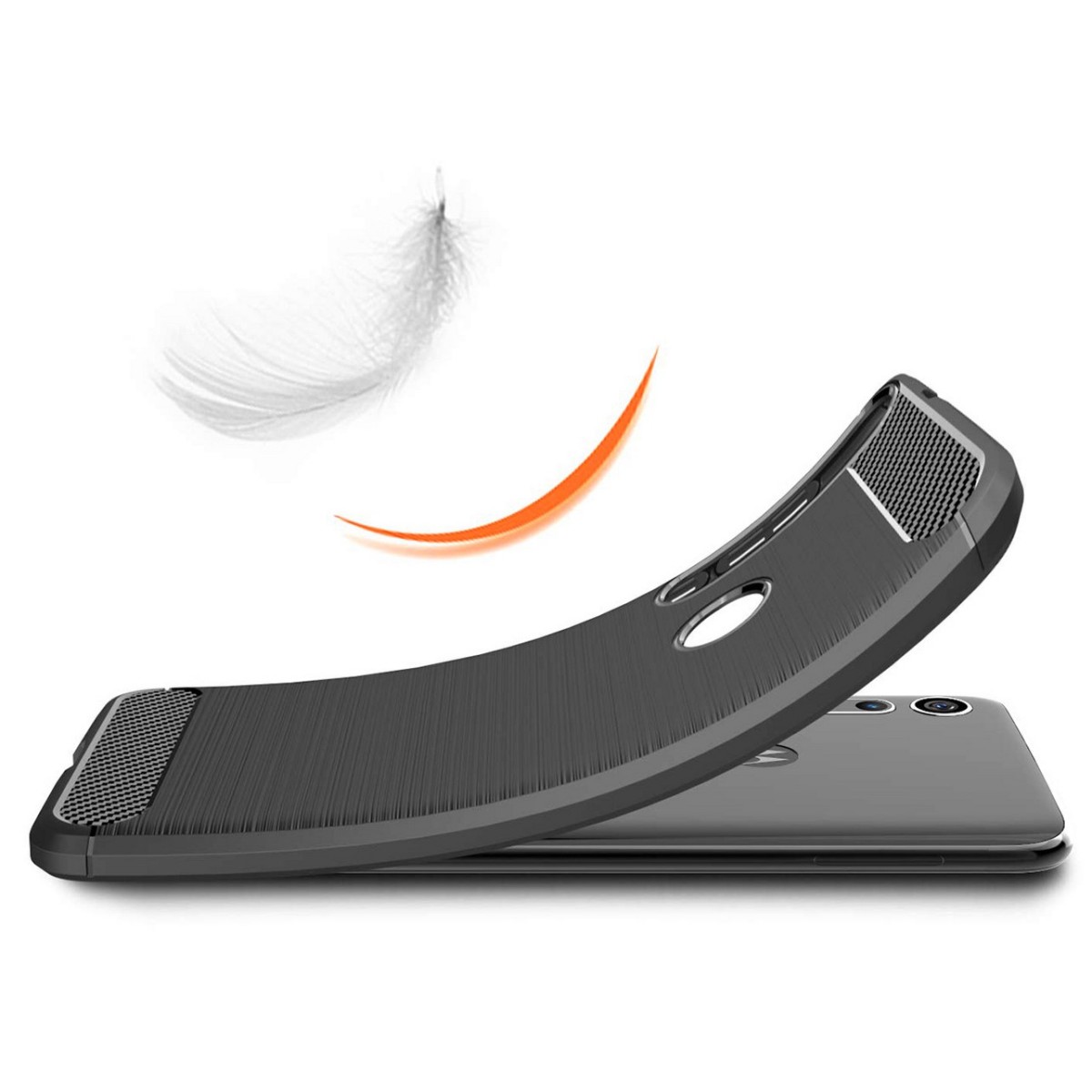 Funda Gel Tpu Tipo Carbon Negra para Huawei Motorola One Macro