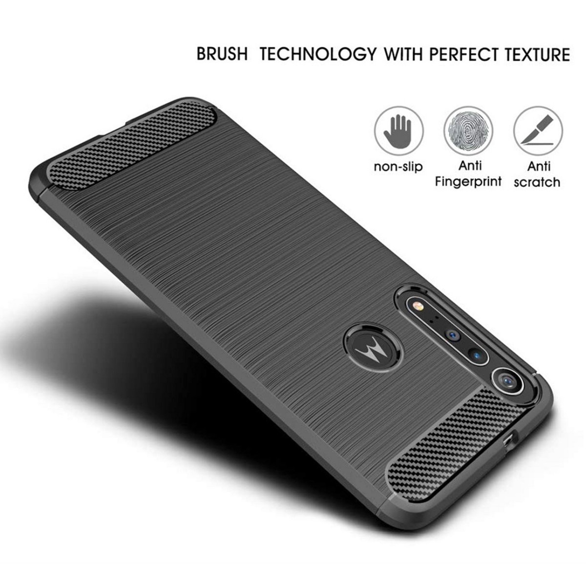 Funda Gel Tpu Tipo Carbon Negra para Huawei Motorola One Macro
