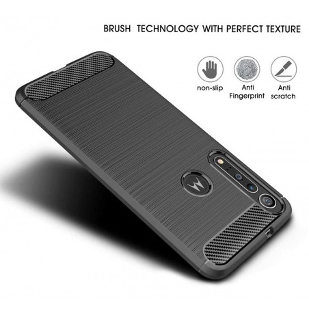 Funda Gel Tpu Tipo Carbon Negra para Huawei Motorola One Macro