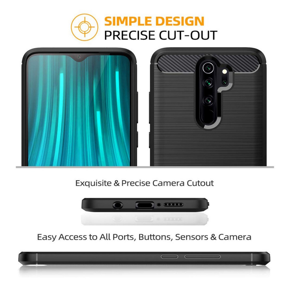 Funda Gel Tpu Tipo Carbon Negra para Xiaomi Redmi Note 8 Pro
