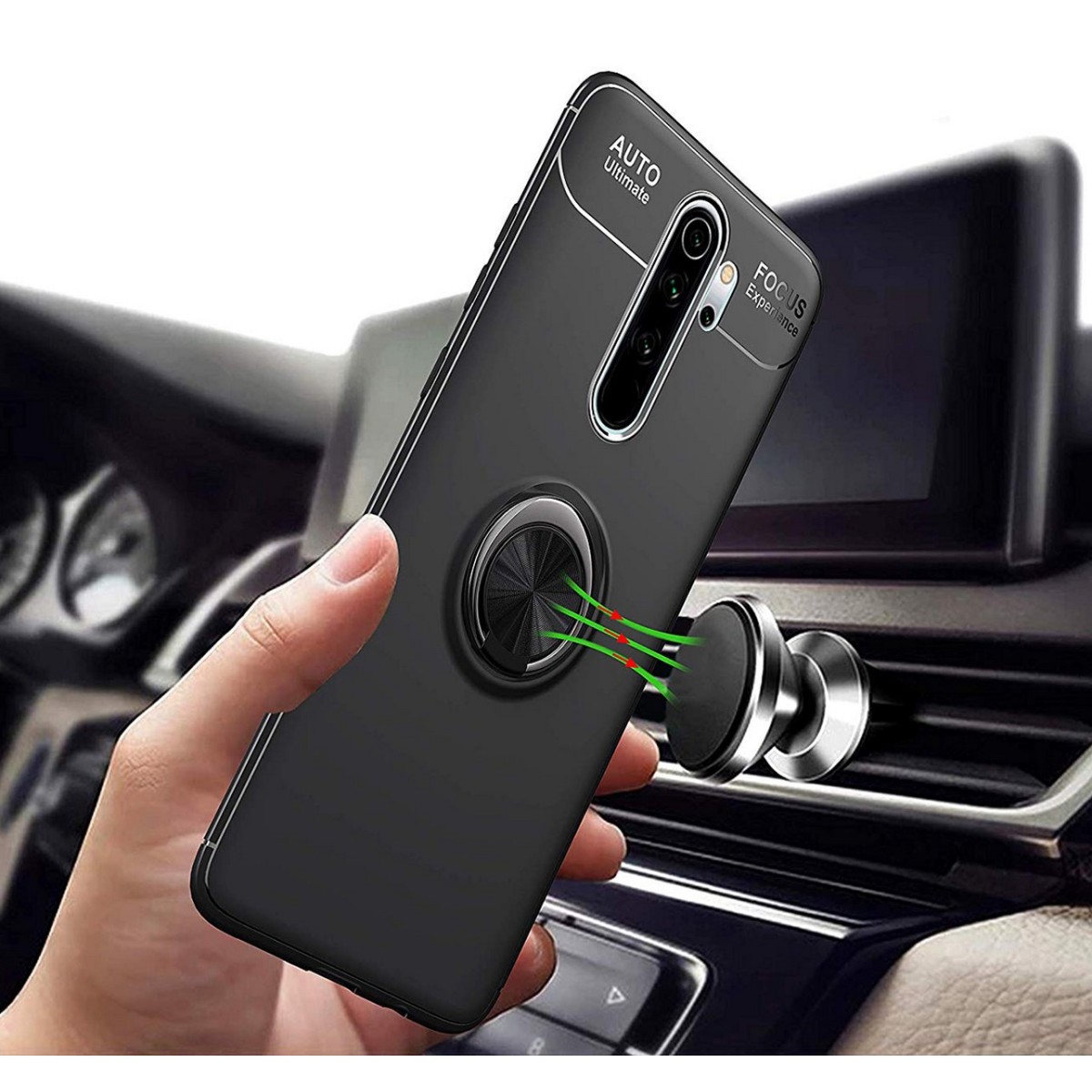 Funda Magnetica Soporte con Anillo Giratorio 360 para Xiaomi Redmi Note 8 Pro Negra