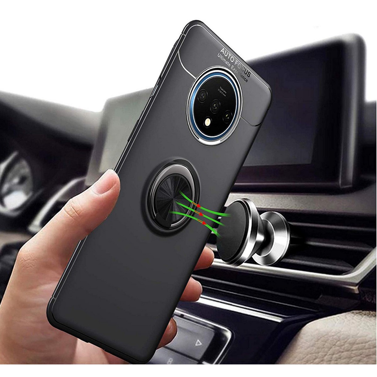 Funda Magnetica Soporte con Anillo Giratorio 360 para Oneplus 7T Negra