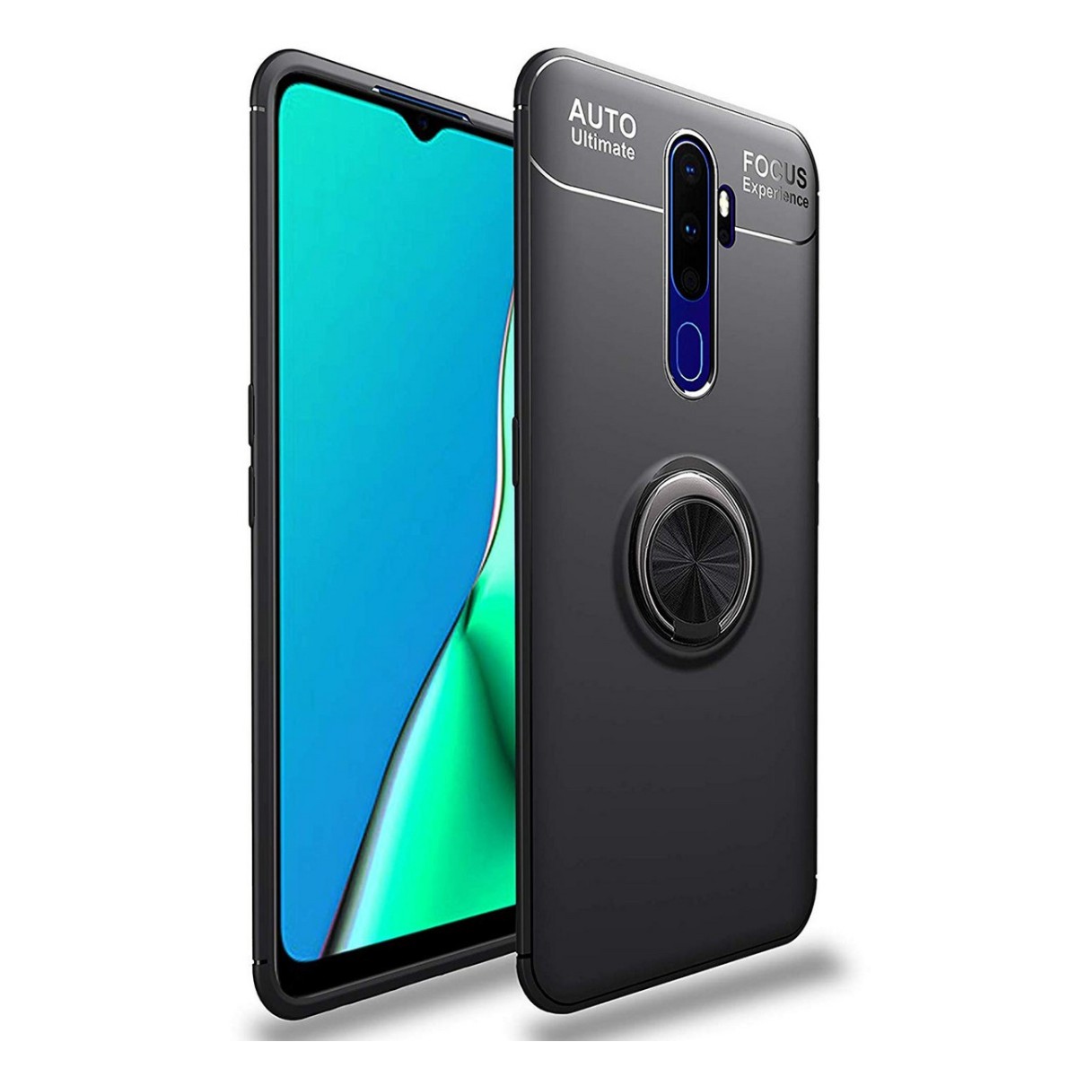 Funda Magnetica Soporte con Anillo Giratorio 360 para Oppo A5 2020 Negra