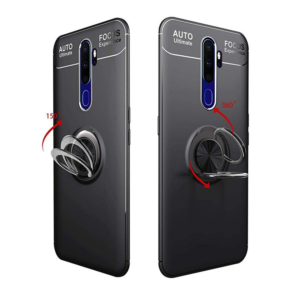 Funda Magnetica Soporte con Anillo Giratorio 360 para Oppo A9 2020 Negra