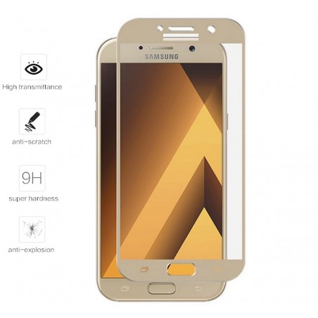Protector Cristal Templado Frontal Completo Dorado para Samsung Galaxy A3 (2017) Vidrio