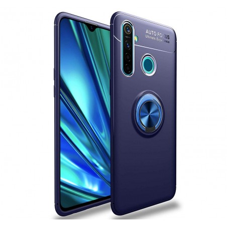Funda Magnetica Soporte con Anillo Giratorio 360 para Realme 5 Pro Azul