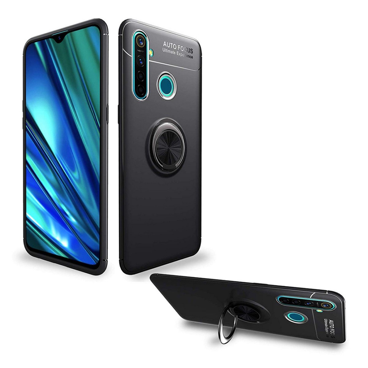 Funda Magnetica Soporte con Anillo Giratorio 360 para Realme 5 Pro Negra