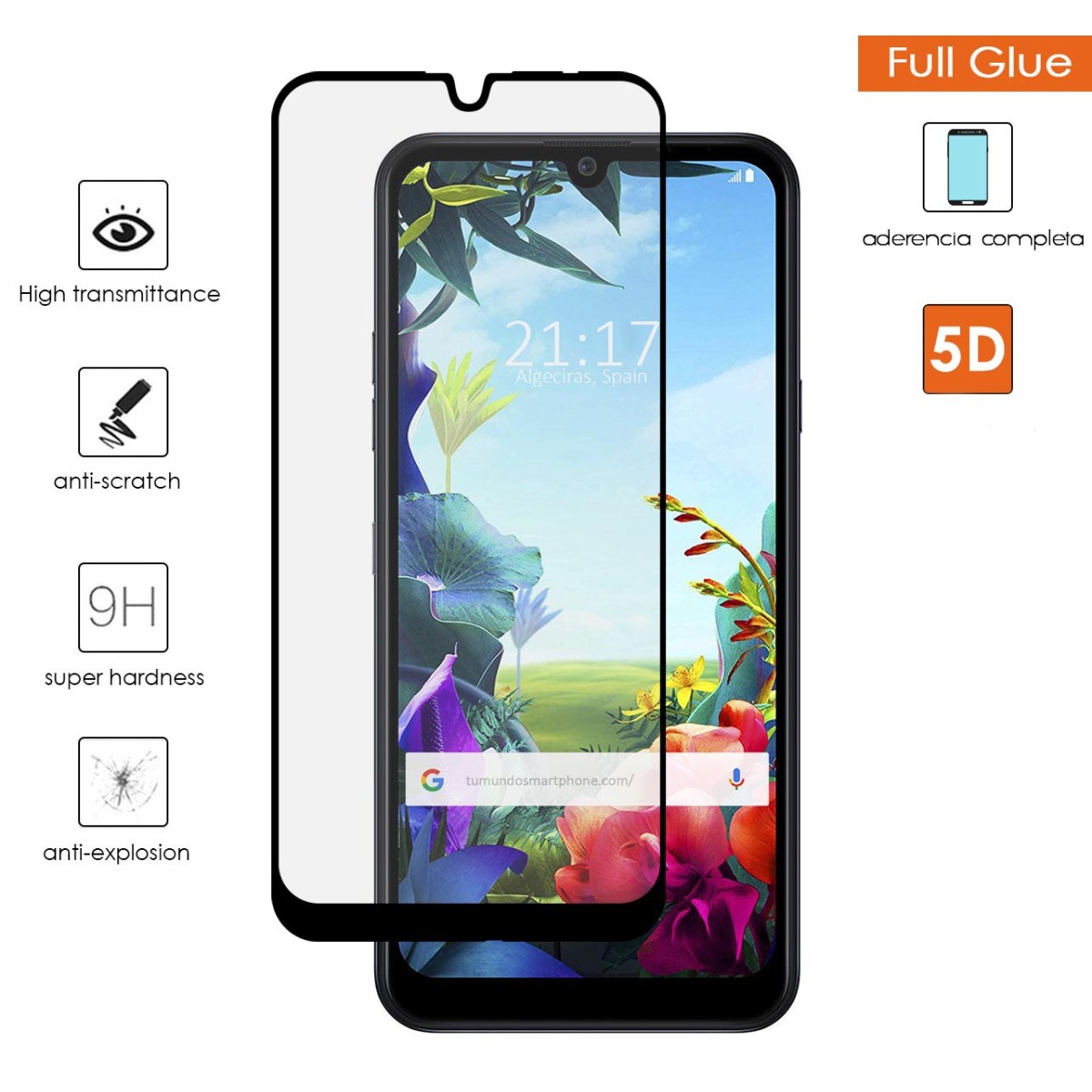 Protector Cristal Templado Completo 5D Full Glue Negro para Lg K40S Vidrio