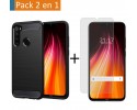 Pack 2 En 1 Funda Gel Tipo Carbono + Protector Cristal Templado para Xiaomi Redmi Note 8T