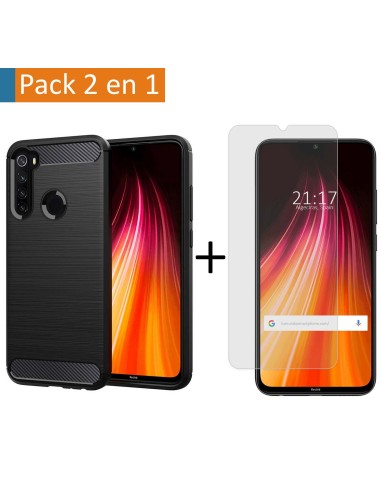 Pack 2 En 1 Funda Gel Tipo Carbono + Protector Cristal Templado para Xiaomi Redmi Note 8 (2019/2021)