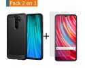 Pack 2 En 1 Funda Gel Tipo Carbono + Protector Cristal Templado para Xiaomi Redmi Note 8 Pro
