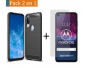 Pack 2 En 1 Funda Gel Tipo Carbono + Protector Cristal Templado para Motorola One Action