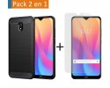 Pack 2 En 1 Funda Gel Tipo Carbono + Protector Cristal Templado para Xiaomi Redmi 8A