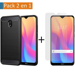 Pack 2 En 1 Funda Gel Tipo Carbono + Protector Cristal Templado para Xiaomi Redmi 8A