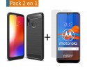 Pack 2 En 1 Funda Gel Tipo Carbono + Protector Cristal Templado para Motorola Moto E6 Plus