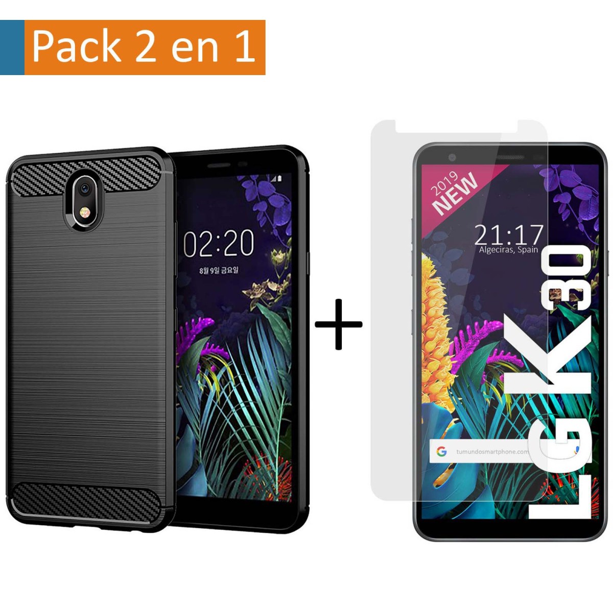 Pack 2 En 1 Funda Gel Tipo Carbono + Protector Cristal Templado para Lg K30