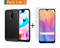 Pack 2 En 1 Funda Gel Tipo Carbono + Protector Cristal Templado para Xiaomi Redmi 8