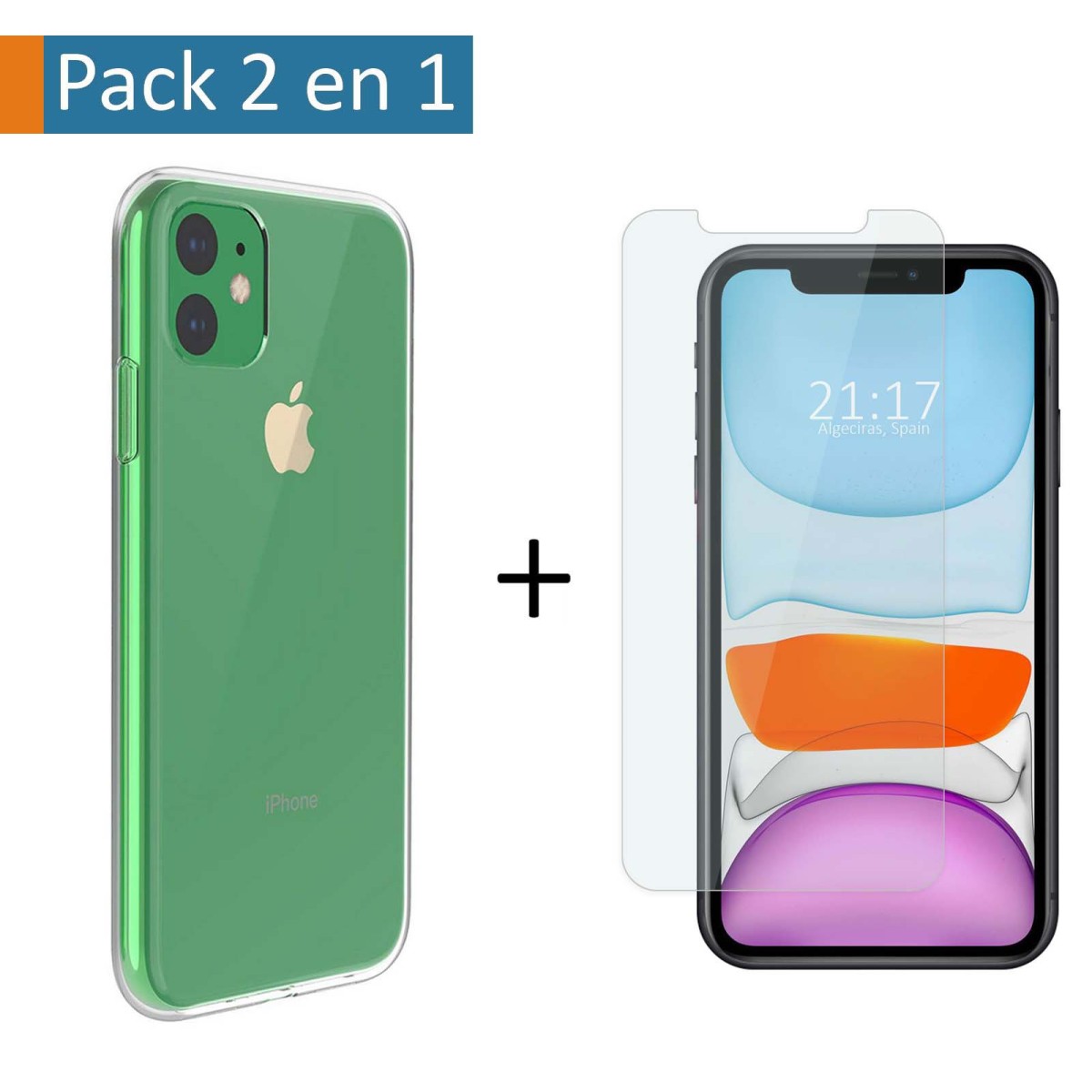 Pack 2 En 1 Funda Gel Transparente + Protector Cristal Templado para Iphone 11 (6.1)