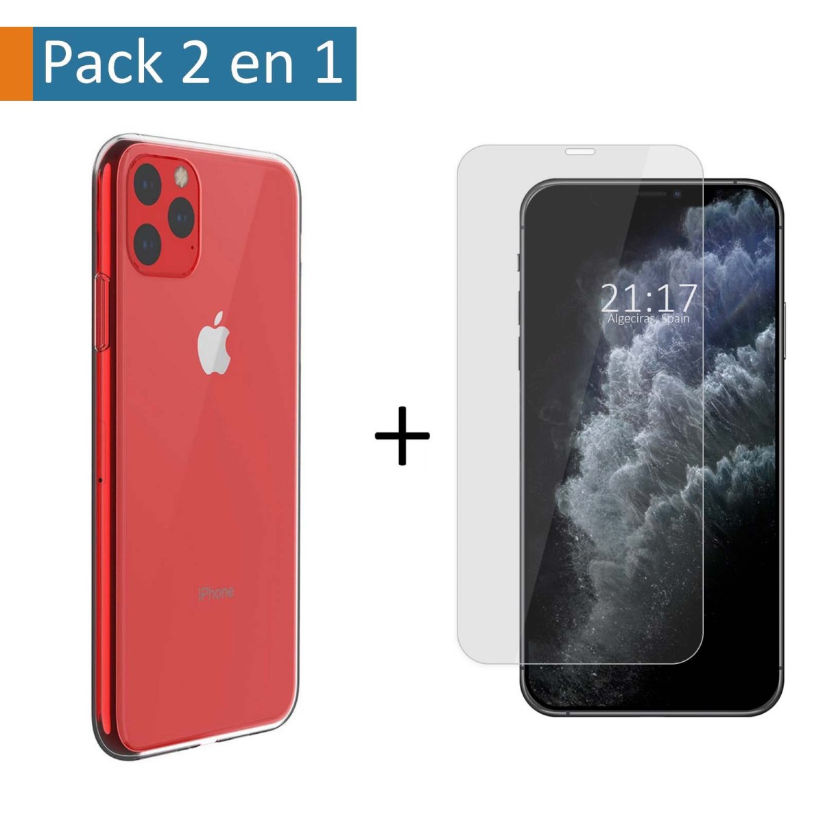 Pack 2 En 1 Funda Gel Transparente + Protector Cristal Templado para Iphone 11 Pro (5.8)