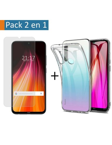 Pack 2 En 1 Funda Gel Transparente + Protector Cristal Templado para Xiaomi Redmi Note 8T