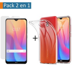 Pack 2 En 1 Funda Gel Transparente + Protector Cristal Templado para Xiaomi Redmi 8A