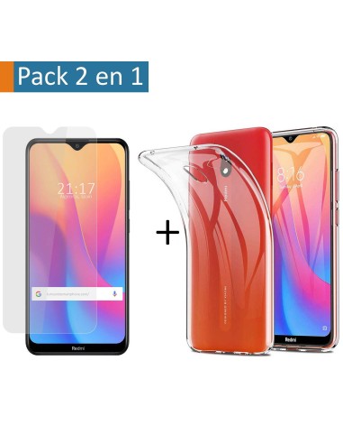 Pack 2 En 1 Funda Gel Transparente + Protector Cristal Templado para Xiaomi Redmi 8A