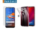Pack 2 En 1 Funda Gel Transparente + Protector Cristal Templado para Motorola Moto E6 Plus