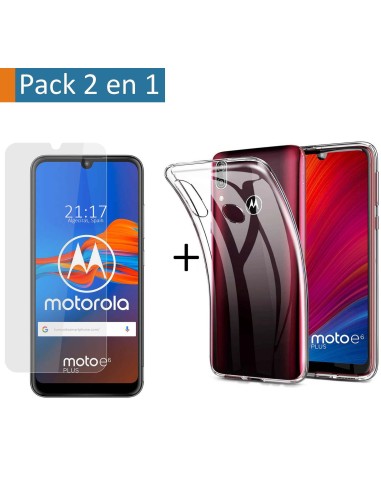 Pack 2 En 1 Funda Gel Transparente + Protector Cristal Templado para Motorola Moto E6 Plus