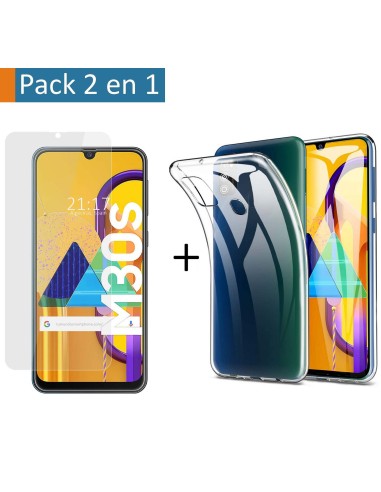 Pack 2 En 1 Funda Gel Transparente + Protector Cristal Templado para Samsung Galaxy M30s / M21