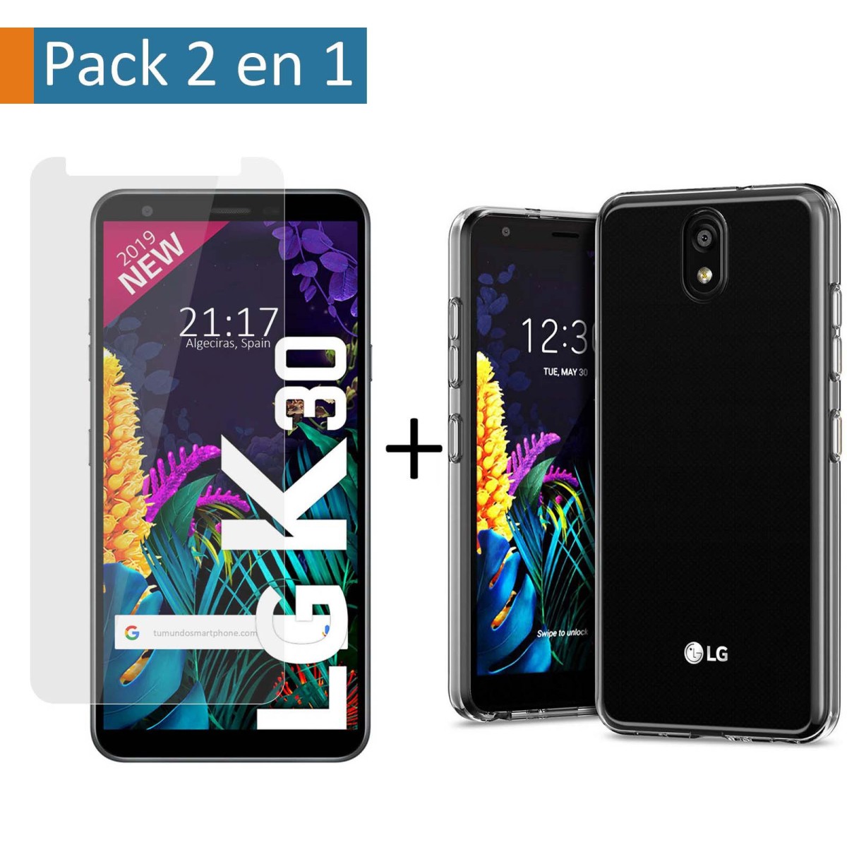 Pack 2 En 1 Funda Gel Transparente + Protector Cristal Templado para Lg K30