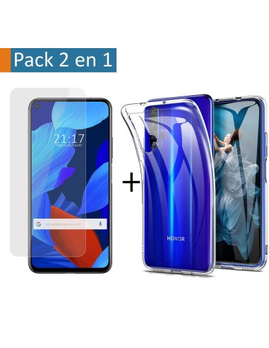 Pack 2 En 1 Funda Gel Transparente + Protector Cristal Templado para Huawei Nova 5T / Honor 20