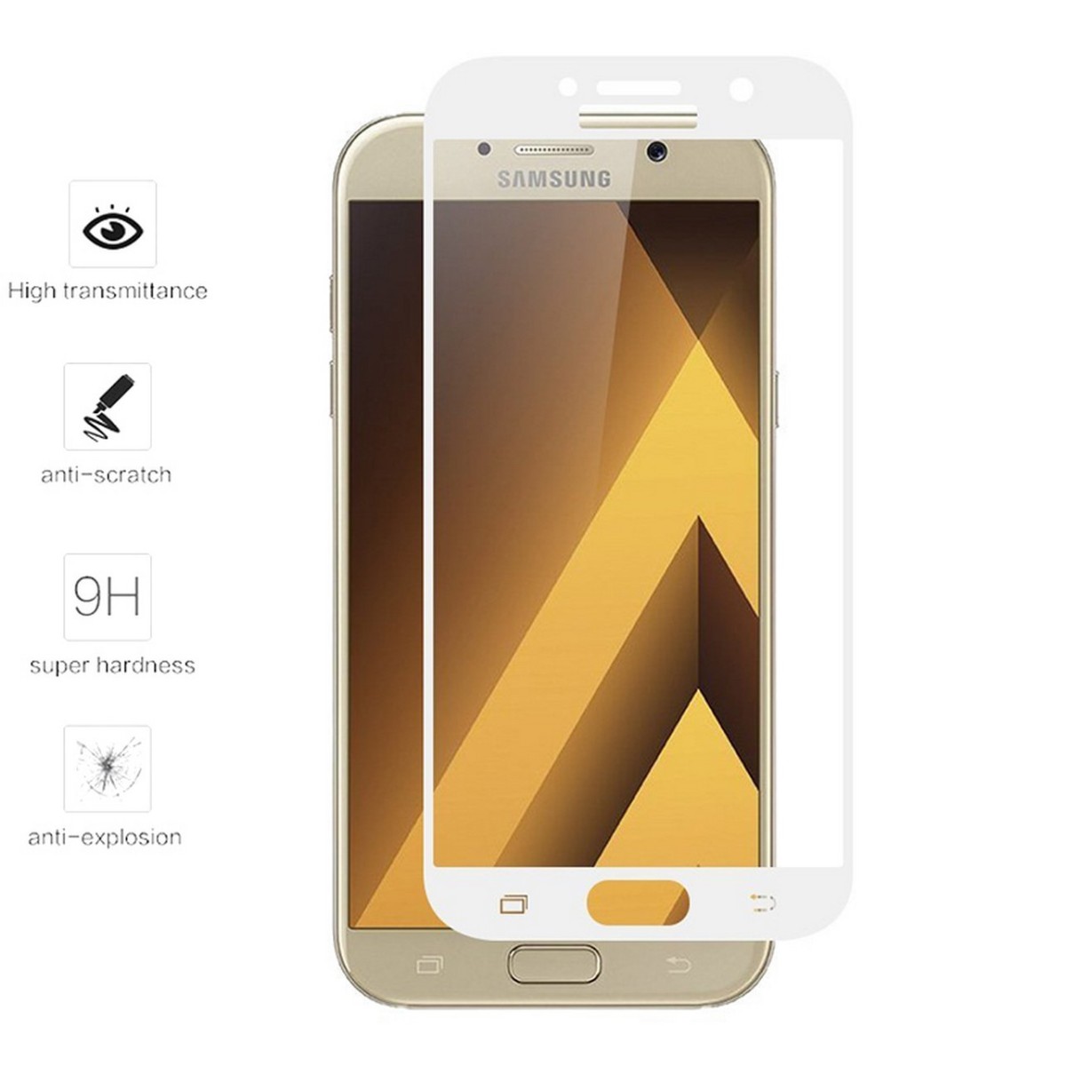 Protector Cristal Templado Frontal Completo Blanco para Samsung Galaxy A5 (2017)  Vidrio