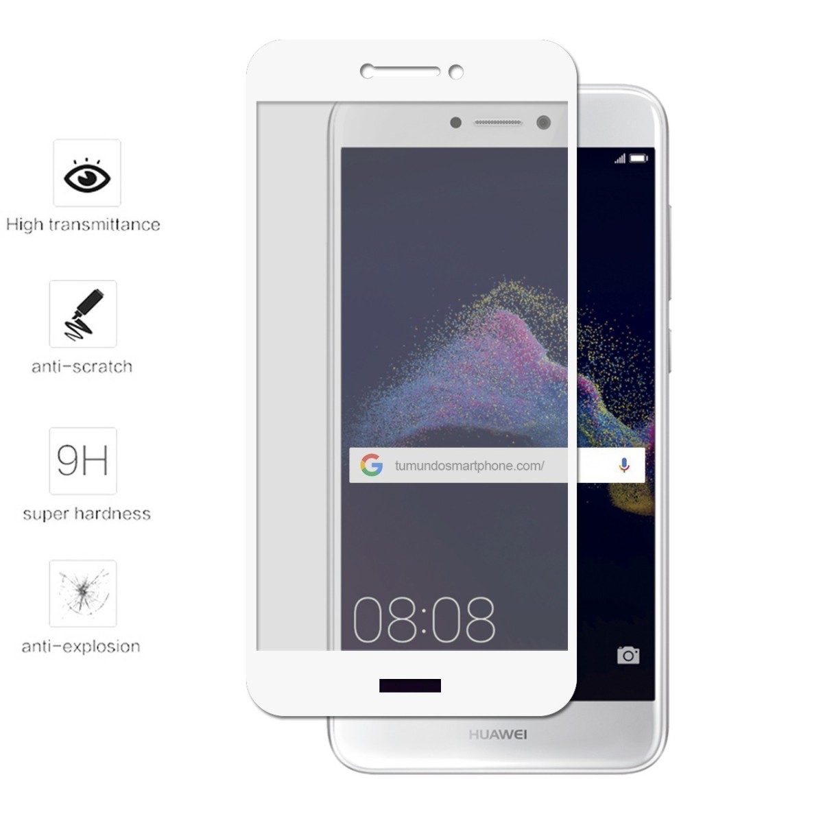 Protector Cristal Templado Frontal Completo Blanco para Huawei P8 Lite 2017 Vidrio
