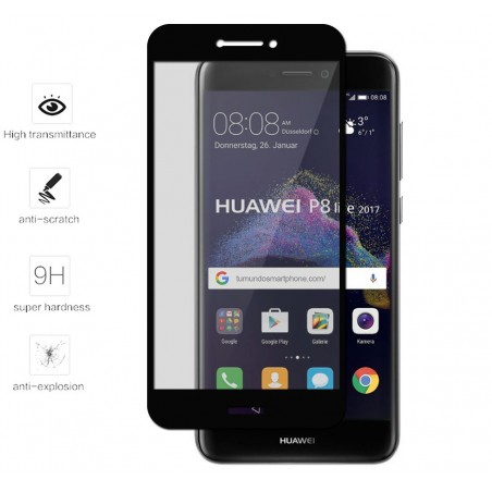 Protector Cristal Templado Frontal Completo Negro para Huawei P8 Lite 2017 Vidrio