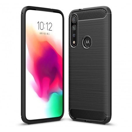 Funda Gel Tpu Tipo Carbon Negra para Motorola Moto G8 Plus
