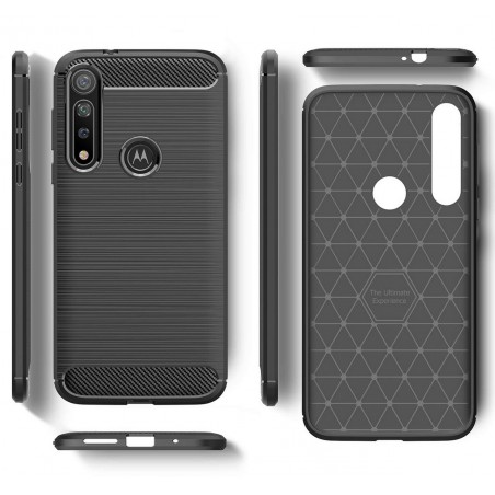 Funda Gel Tpu Tipo Carbon Negra para Motorola Moto G8 Plus