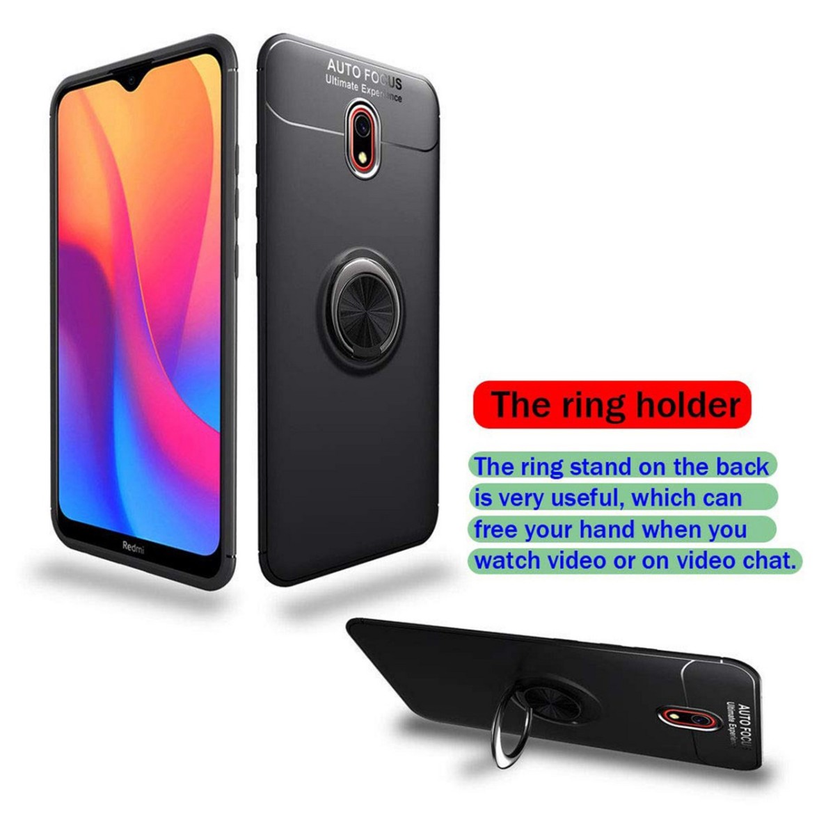 Funda Magnetica Soporte con Anillo Giratorio 360 para Xiaomi Redmi 8A Negra