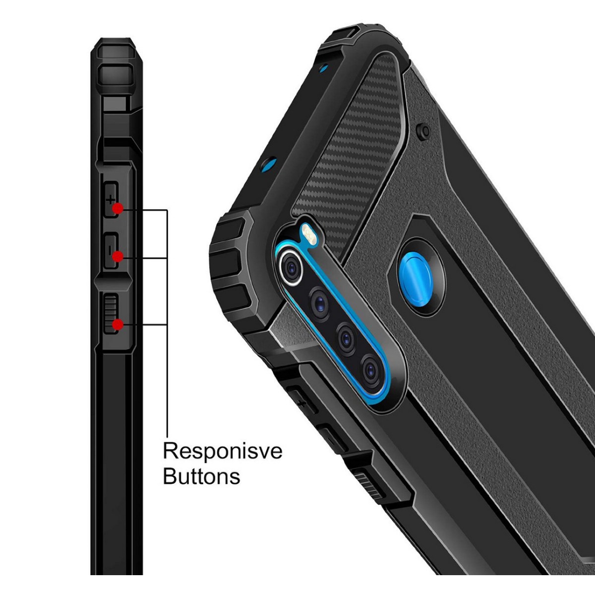 Funda Tipo Hybrid Tough Armor (Pc+Tpu) Negra para Xiaomi Redmi Note 8 (2019/2021)