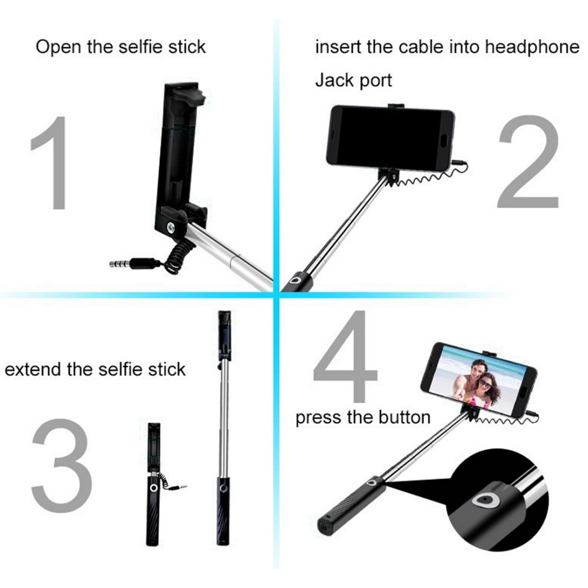 Palo Mini Selfie Stick Extensible Verde compatible con iOS y Android por Jack 3,5mm Remax XT-P02