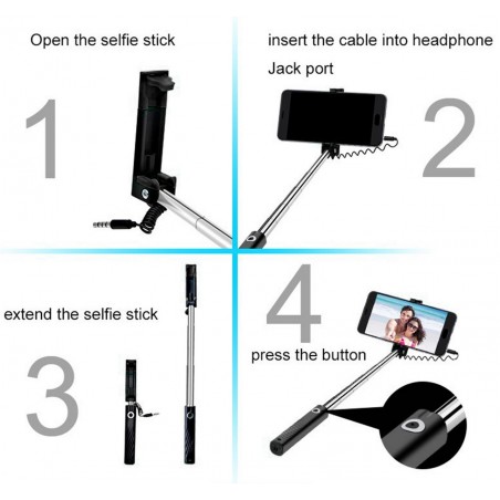 Palo Mini Selfie Stick Extensible Verde compatible con iOS y Android por Jack 3,5mm Remax XT-P02