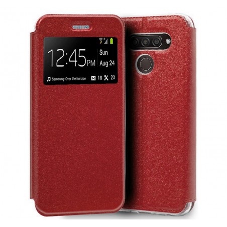 Funda Libro Soporte con Ventana para Lg Q60 / K50 Color Roja