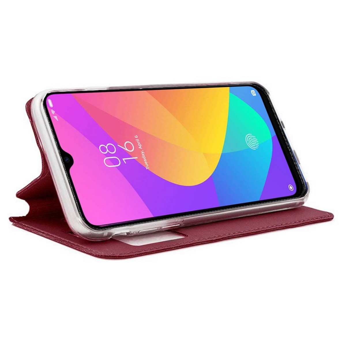 Funda Libro Soporte con Ventana para Xiaomi Mi 9 Lite Color Roja