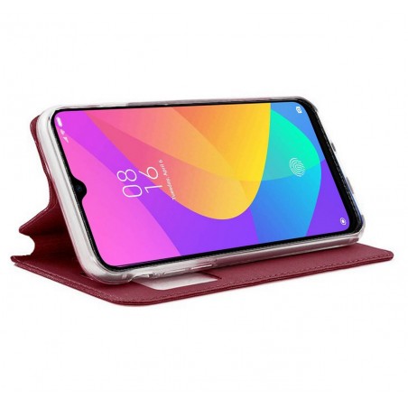 Funda Libro Soporte con Ventana para Xiaomi Mi 9 Lite Color Roja