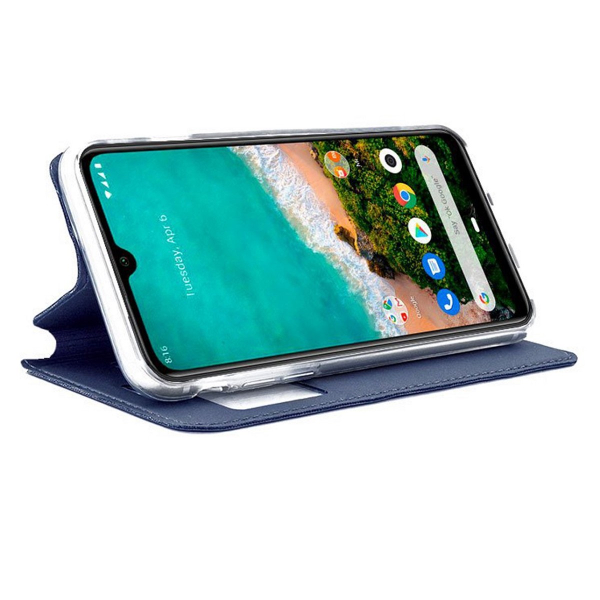 Funda Libro Soporte con Ventana para Xiaomi Mi A3 Color Azul