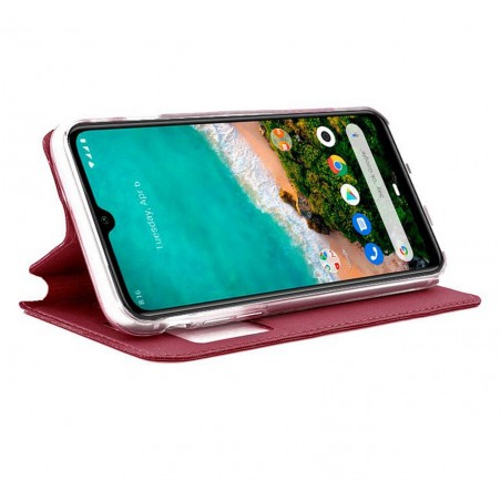 Funda Libro Soporte con Ventana para Xiaomi Mi A3 Color Roja