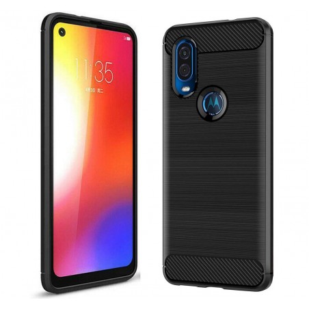 Funda Gel Tpu Tipo Carbon Negra para Motorola One Vision