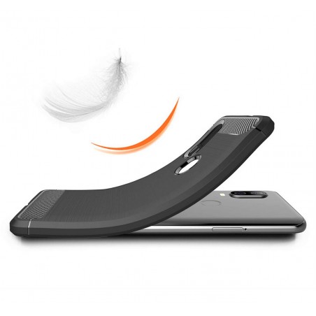 Funda Gel Tpu Tipo Carbon Negra para Motorola One Vision