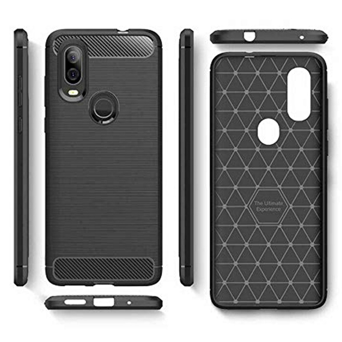 Funda Gel Tpu Tipo Carbon Negra para Motorola One Vision
