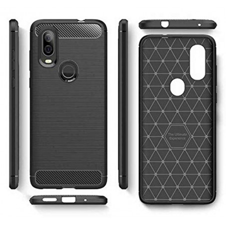 Funda Gel Tpu Tipo Carbon Negra para Motorola One Vision