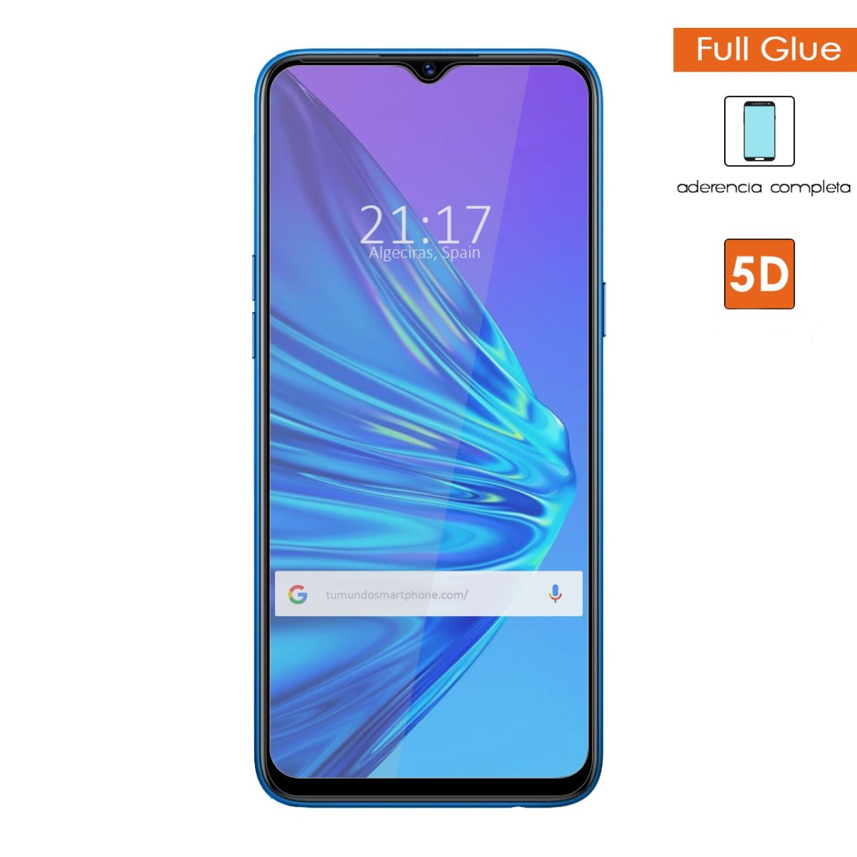 Protector Cristal Templado Completo 5D Full Glue Negro para Realme 5 / 5s / 5i / 6i Vidrio